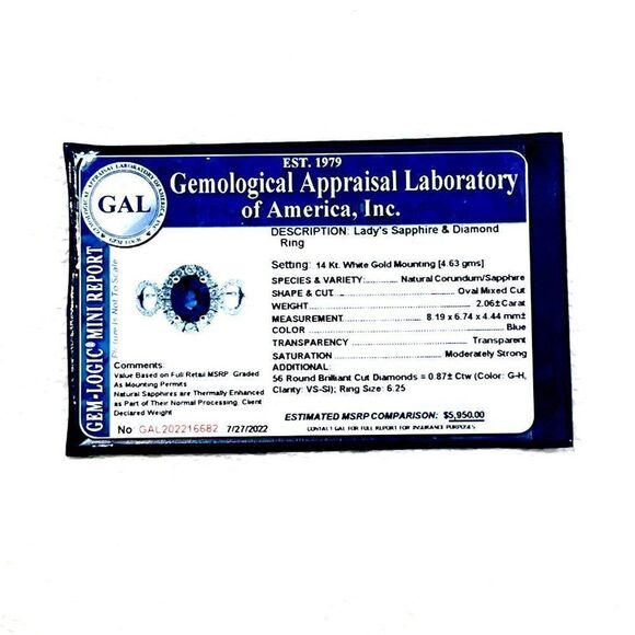 Natural Sapphire Diamond Ring 6.25 14k W Gold 2.93 TCW Certified $5,950 216682 - Picture 11 of 11